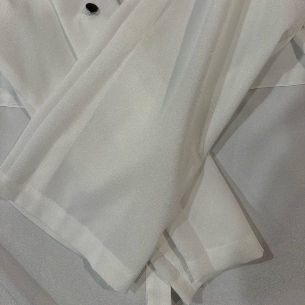 Hawthorn White Sheer Button Front Blouse Small Chiffon Utility Top Pockets - Picture 6 of 8